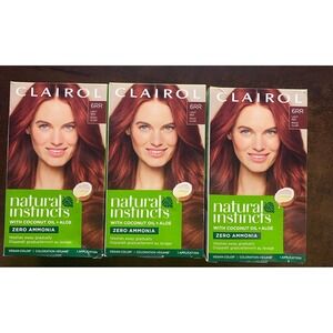 (3) NEW Clairol Natural Instincts Hair Color, 6RR Light Red NO AMMONIA Vegan